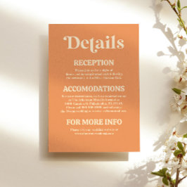 Tarjeta De Recepción Detalles del Boda del Naranja Minimalista retro