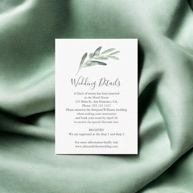 Tarjeta De Recepción Detalles del Boda del olivo verde (Subido por el creador)