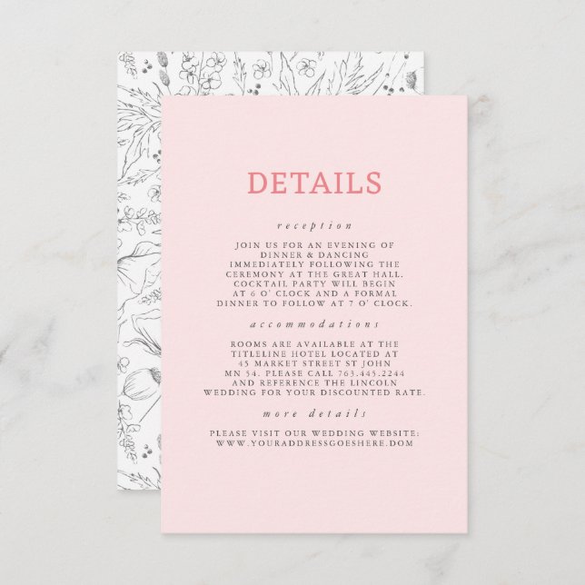 Tarjeta De Recepción Detalles del Boda del patrón de flores silvestres  (Anverso / Reverso)