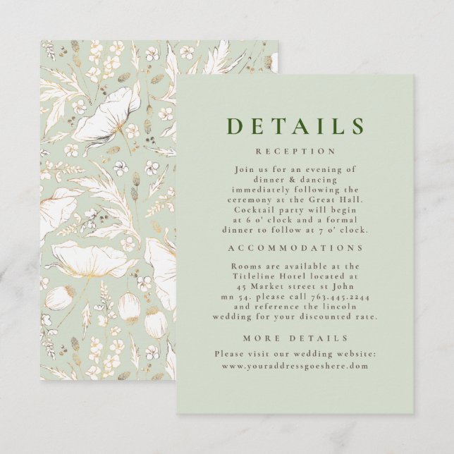 Tarjeta De Recepción Detalles del Boda del patrón de flores silvestres  (Anverso / Reverso)