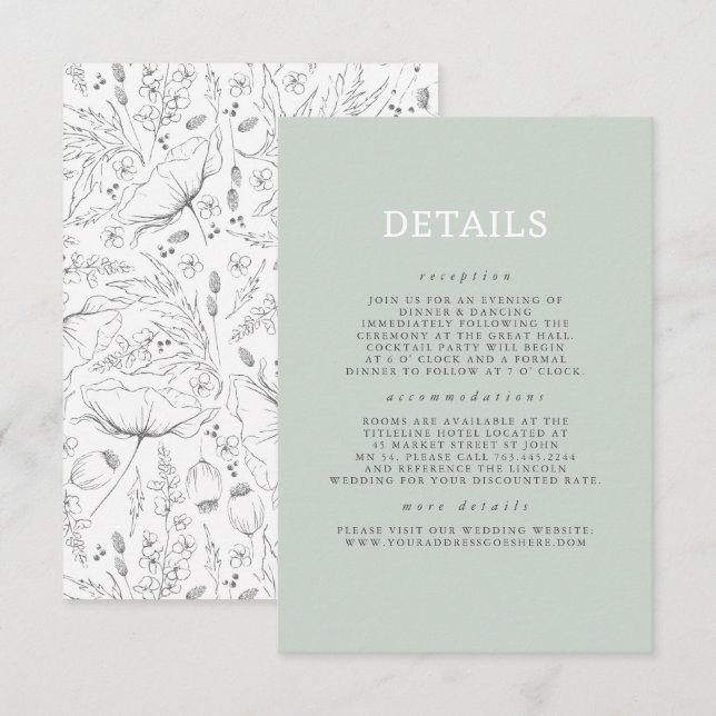 Tarjeta De Recepción Detalles del Boda del patrón de flores silvestres  (Anverso / Reverso)