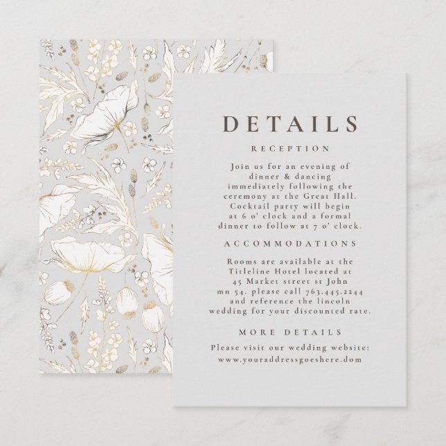 Tarjeta De Recepción Detalles del Boda del patrón de flores silvestres  (Anverso / Reverso)