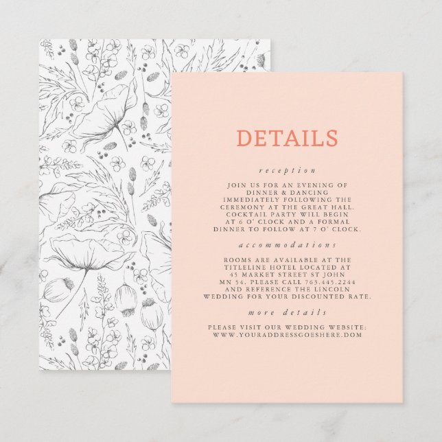 Tarjeta De Recepción Detalles del Boda del patrón de flores silvestres  (Anverso / Reverso)