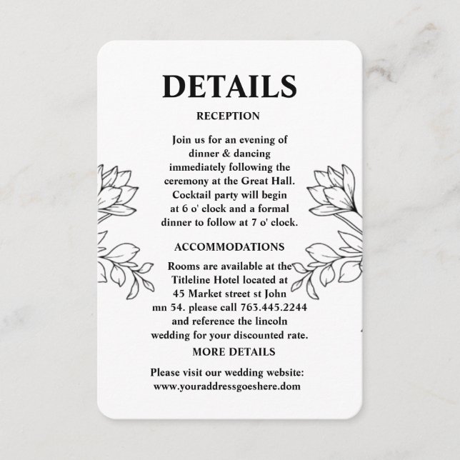 Tarjeta De Recepción Detalles del Boda del patrón de flores silvestres  (Anverso)