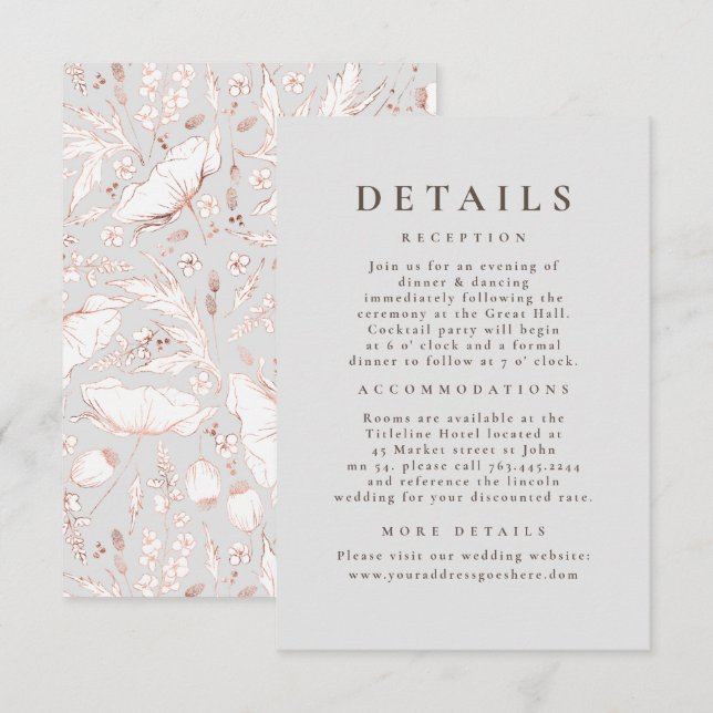 Tarjeta De Recepción Detalles del Boda del patrón de flores silvestres  (Anverso / Reverso)