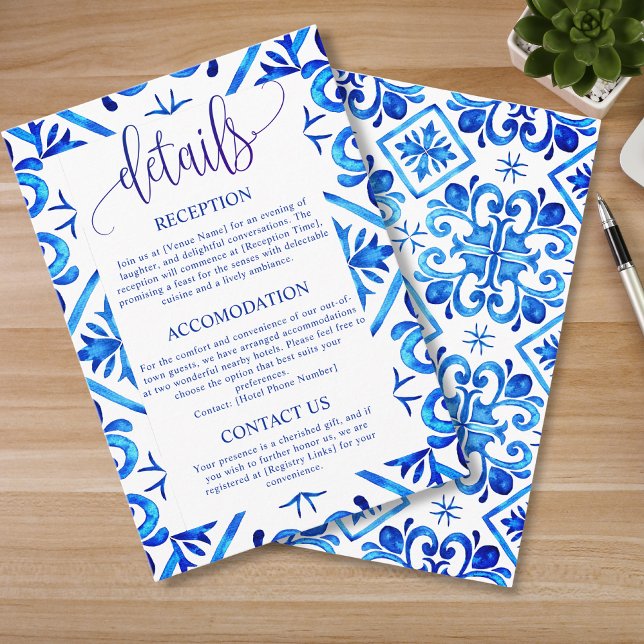Tarjeta De Recepción Detalles del Boda del patrón marroquí azul elegant (Subido por el creador)