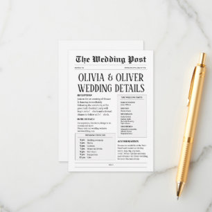 Tarjeta De Recepción Detalles del boda del periódico retro