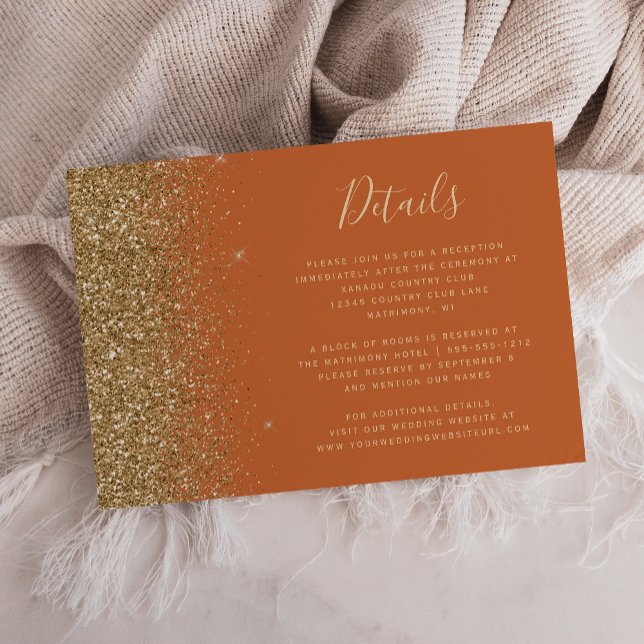 Tarjeta De Recepción Detalles del Boda del Purpurina de oro del Naranja (Subido por el creador)