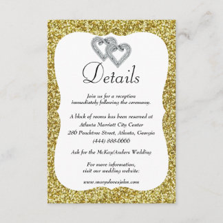 Tarjeta De Recepción Detalles del Boda del Purpurina de oro Diamond Hea