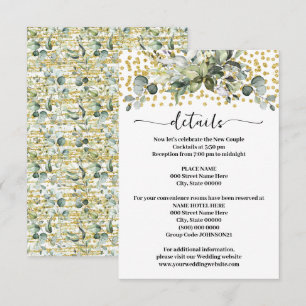 Tarjeta De Recepción Detalles del Boda del Purpurina de oro Eucalyptus