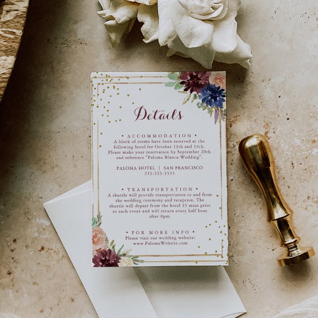 Tarjeta De Recepción Detalles del Boda del Purpurina Geométrico Rústico (Subido por el creador)