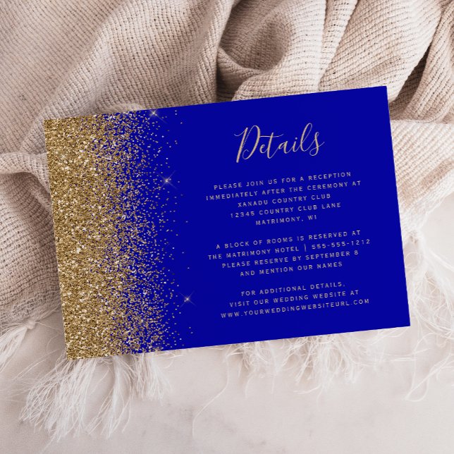 Tarjeta De Recepción Detalles del Boda del Purpurina Royal Blue Gold (Subido por el creador)