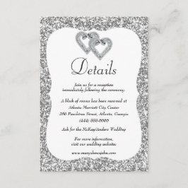 Tarjeta De Recepción Detalles del Boda del Purpurina Silver Diamond Hea