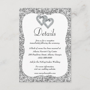 Tarjeta De Recepción Detalles del Boda del Purpurina Silver Diamond Hea
