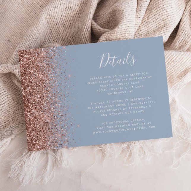 Tarjeta De Recepción Detalles del Boda del Rosa dorado Dusty Blue (Subido por el creador)