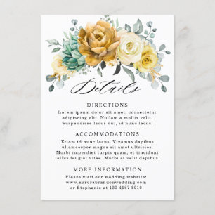 Tarjeta De Recepción Detalles del Boda del sabio floral amarillo mostaz