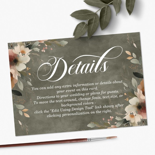 Tarjeta De Recepción Detalles del Boda del sabueso de la elegancia etér (Detail your day with grace—our Ethereal Elegance enclosure cards guide guests beautifully.)