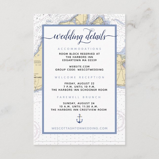 Tarjeta De Recepción Detalles del Boda del viñedo de la Martha Nautical (Anverso)