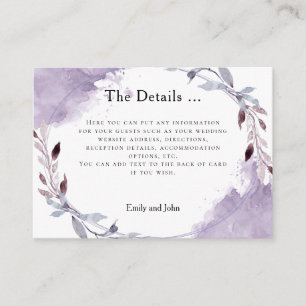 Tarjeta De Recepción Detalles del Boda Dreamy Purple Leaves Watercolor