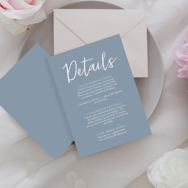 Tarjeta De Recepción Detalles del Boda Dusty Blue Calligraphy minimalis (Subido por el creador)