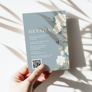 Tarjeta De Recepción Detalles del Boda Dusty Blue Chinoiserie Flores