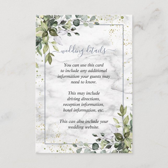 Tarjeta De Recepción Detalles del Boda Dusty Blue Eucalyptus Greenerene (Anverso)