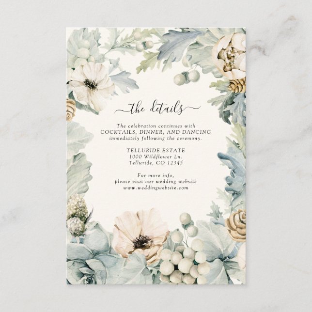 Tarjeta De Recepción Detalles del Boda Dusty Blue Floral (Anverso)