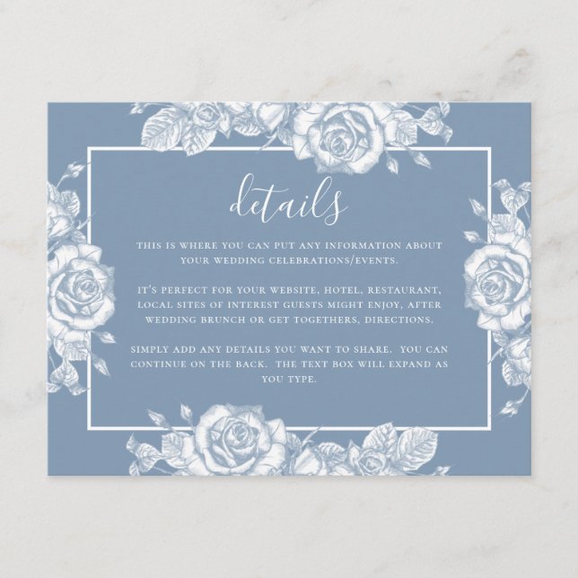 Tarjeta De Recepción Detalles del Boda Dusty Blue Floral (Anverso)