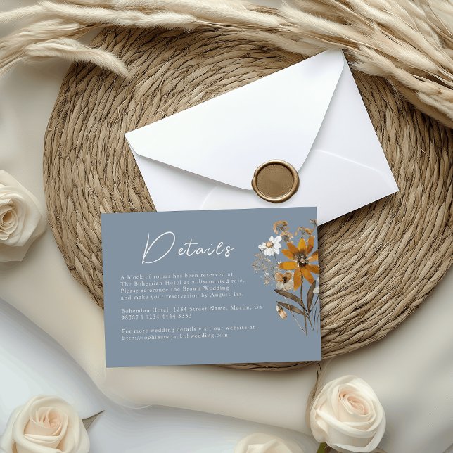 Tarjeta De Recepción Detalles del Boda Dusty Blue Wildflower Boho (Subido por el creador)
