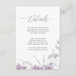 Tarjeta De Recepción Detalles del Boda Dusty Purple Floral Calligraphy