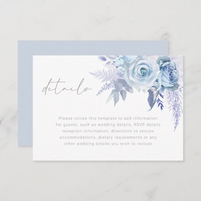 Tarjeta De Recepción Detalles del Boda Dusty Sky Blue Divine (Anverso / Reverso)
