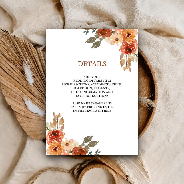 Tarjeta De Recepción Detalles del Boda Earthy Floral Terracotta (Subido por el creador)