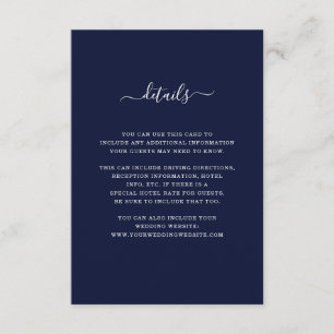 Tarjeta De Recepción Detalles del boda   Elegante azul oscuro y blanco