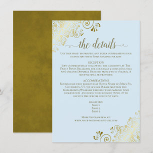 Tarjeta De Recepción Detalles del Boda elegante en polvo azul dorado