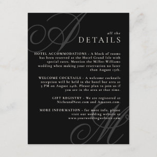 Tarjeta De Recepción Detalles del Boda elegante monograma del borde mod