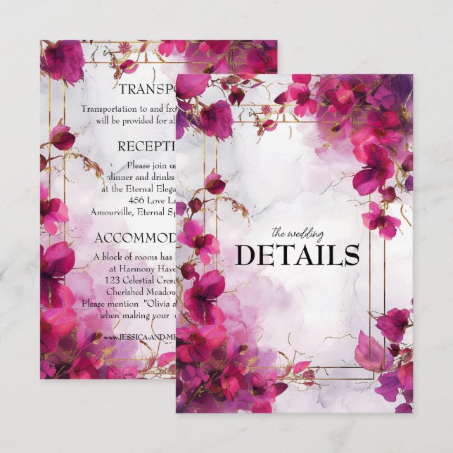 Tarjeta De Recepción Detalles del boda Encanto de Fuchsia: acuarela (Anverso / Reverso)