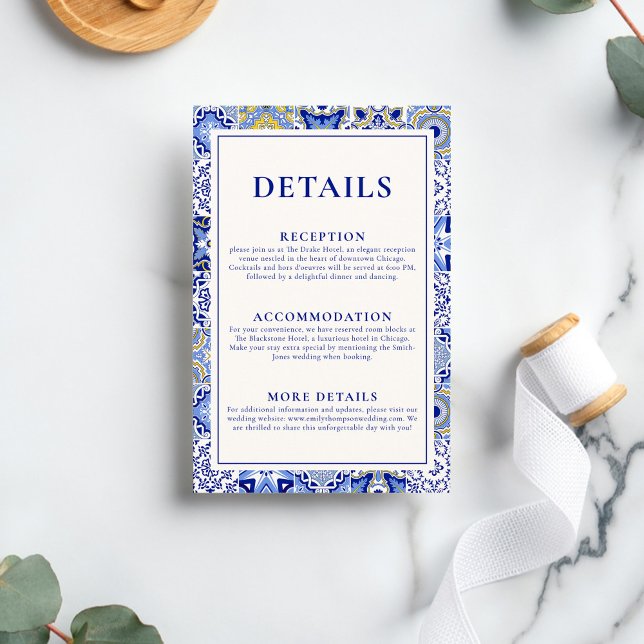 Tarjeta De Recepción Detalles del Boda español Talavera azul mexicano (Subido por el creador)