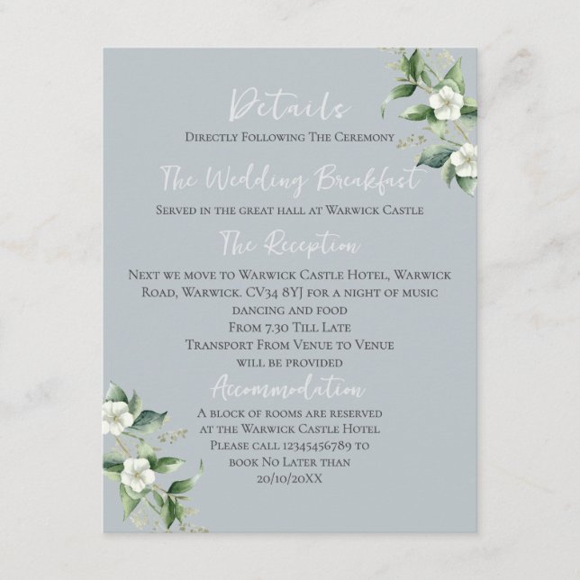 Tarjeta De Recepción ~Detalles del Boda eucalipto moderno (Anverso)