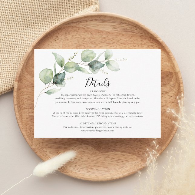 Tarjeta De Recepción Detalles del Boda Eucalyptus Greenery (Eucalyptus Greenery Wedding Details Enclosure Card)