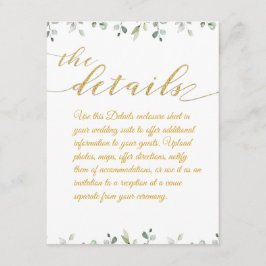 Tarjeta De Recepción Detalles del Boda Eucalyptus Greenery Border Gold