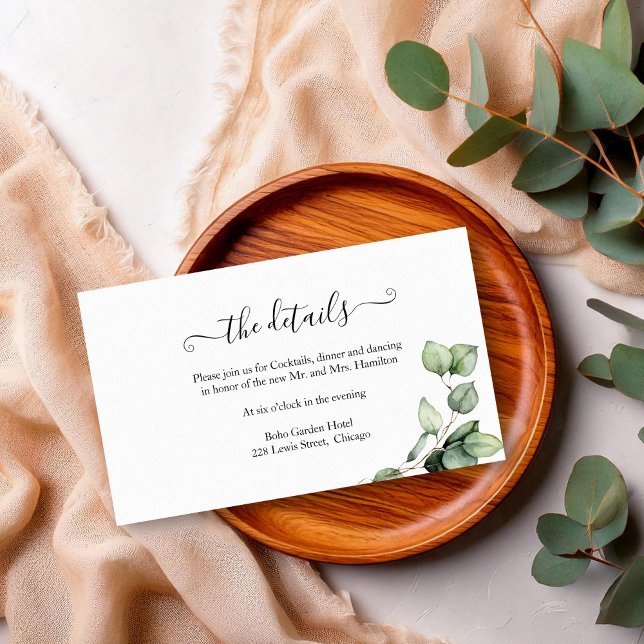 Tarjeta De Recepción Detalles del Boda Eucalyptus Moda Rústica Greenery (Subido por el creador)