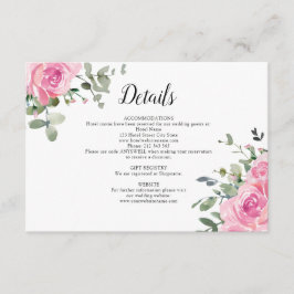 Tarjeta De Recepción Detalles del Boda Eucalyptus Roses rosadas y polvo