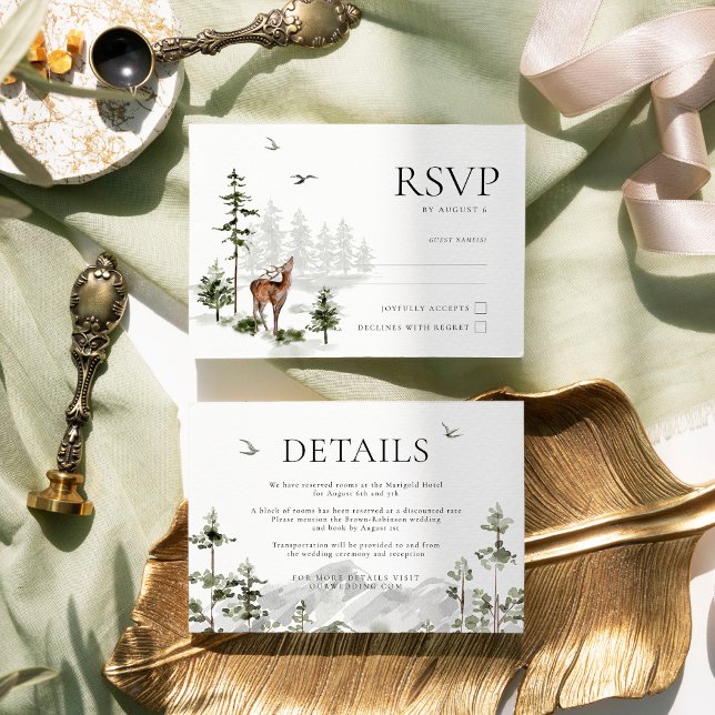 Tarjeta De Recepción Detalles del Boda Evergreen Rustic Mountain Forest (Subido por el creador)
