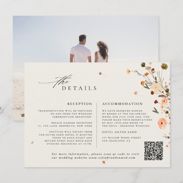 Tarjeta De Recepción Detalles del boda Fall Wildflower Garden Floral Bo (Anverso / Reverso)