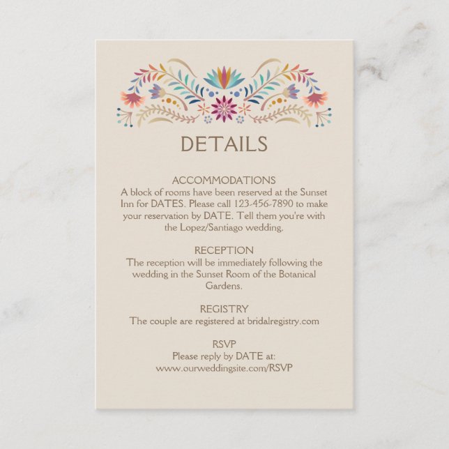Tarjeta De Recepción Detalles del Boda Fiesta Boho (Anverso)