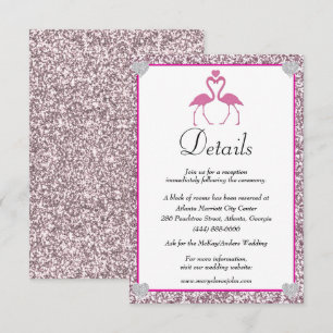 Tarjeta De Recepción Detalles del Boda Flamingo, Purpurina rosa tropica