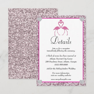 Tarjeta De Recepción Detalles del Boda Flamingo, Purpurina rosa tropica