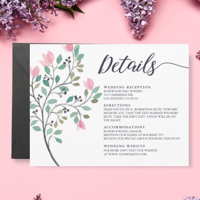 Tarjeta De Recepción Detalles del Boda floral acuarela (Subido por el creador)