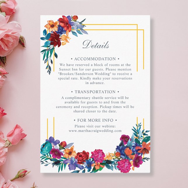 Tarjeta De Recepción Detalles del Boda floral acuático Fiesta mexicana (Subido por el creador)