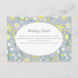 Tarjeta De Recepción Detalles del Boda floral amarillo azul moderno